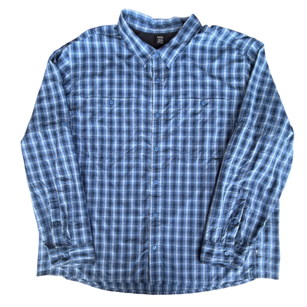 REI Co-op Sahara Mens 3XL Blue Plaid Long Sleeve Ventilated Hiking Shirt